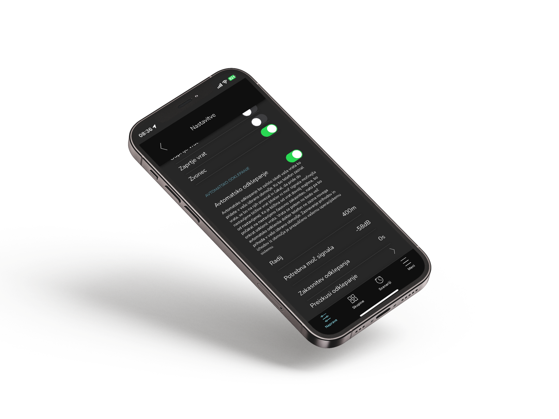 Nastavitve avtomatskega odklepanja vrat z ADC aplikacijo